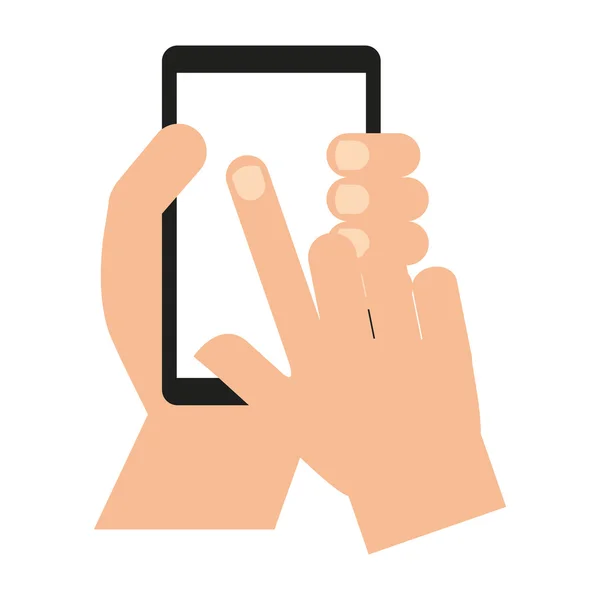 Handen van menselijke gebruiker smartphone geïsoleerde pictogram — Stockvector