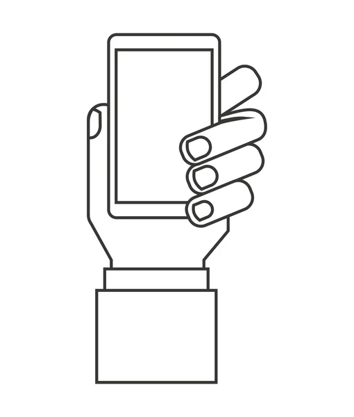 Ręce ludzkie użytkownika smartfon ikona na białym tle — Wektor stockowy