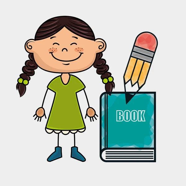 Mädchen Studentenbuch Bleistift — Stockvektor