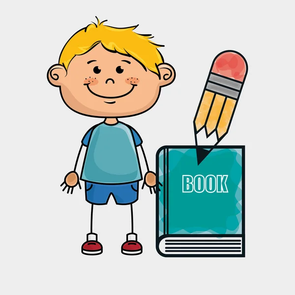 Niño estudiante libro lápiz — Vector de stock