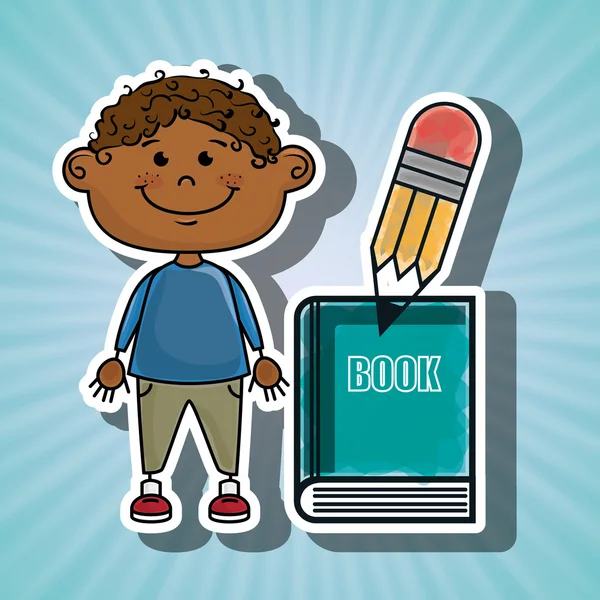 Çocuk öğrenci kitap kalem — Stok Vektör
