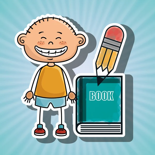 Junge Studentenbuch Bleistift — Stockvektor