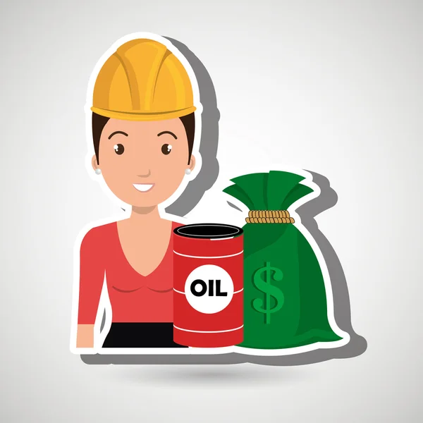 Mujer barril petróleo dinero — Archivo Imágenes Vectoriales