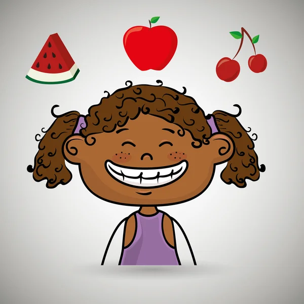 Niña fruta comida saludable — Vector de stock