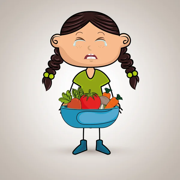 Menina chorar prato legumes — Vetor de Stock