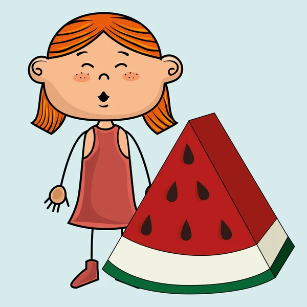 Enfant fille pastèque fruit icône — Image vectorielle