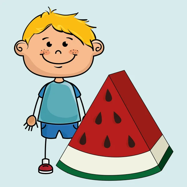 Kid boy watermelon fruit icon — Stock Vector