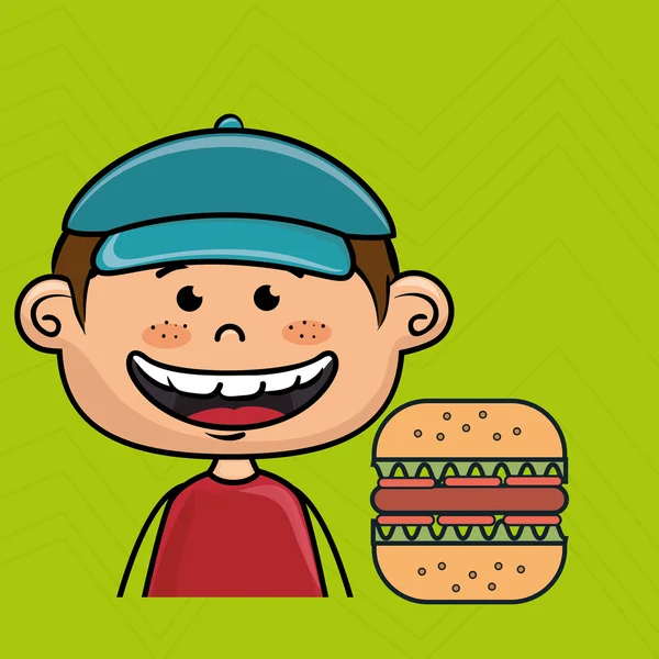 Fiú burger gyorsétterem — Stock Vector