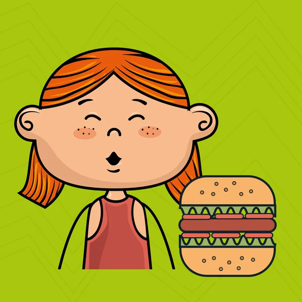 女の子ハンバーガー ファーストフード — ストックベクタ