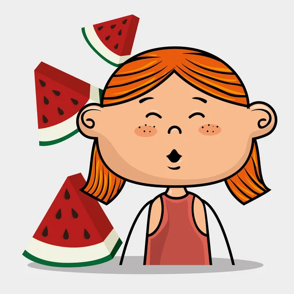 Fille enfant fruit nourriture — Image vectorielle