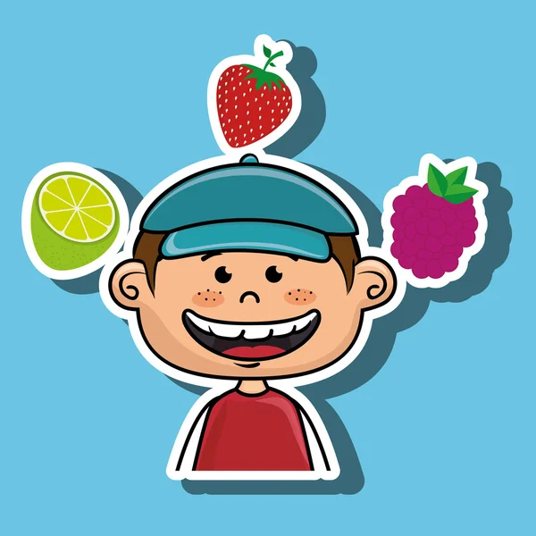 Boy fruit food healthy — Stock Vector