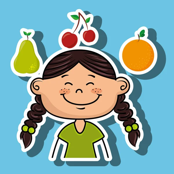 女孩水果食品健康 — 图库矢量图片