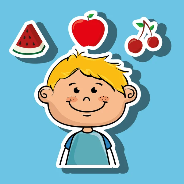 Boy fruit food healthy — Stock Vector