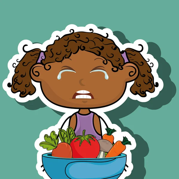 Fille pleurer assiette légumes — Image vectorielle