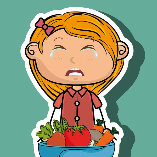 Mädchen weinen Teller Gemüse — Stockvektor