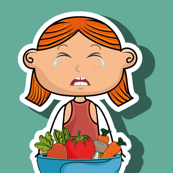 Fille pleurer assiette légumes — Image vectorielle