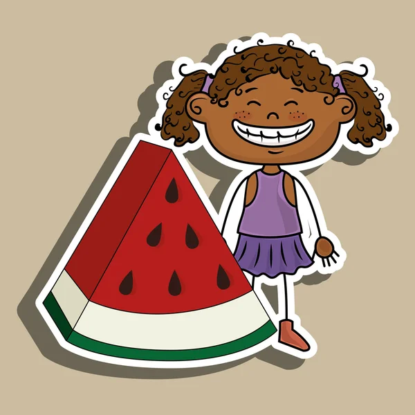 Дитяча дівчинка іконка з фруктами кавуна — стоковий вектор
