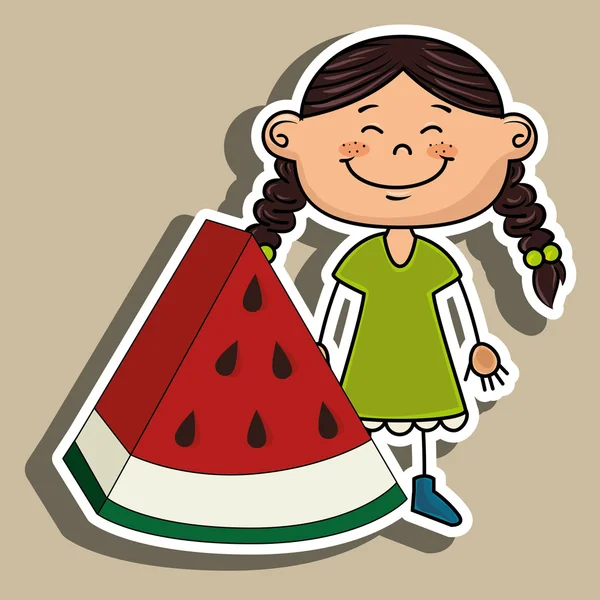 Niña sandía fruta icono — Archivo Imágenes Vectoriales