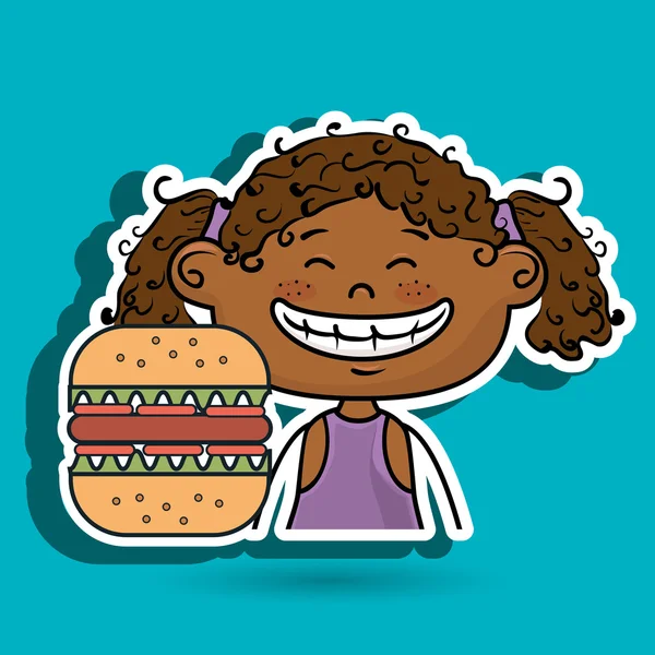 女の子ハンバーガー ファーストフード — ストックベクタ