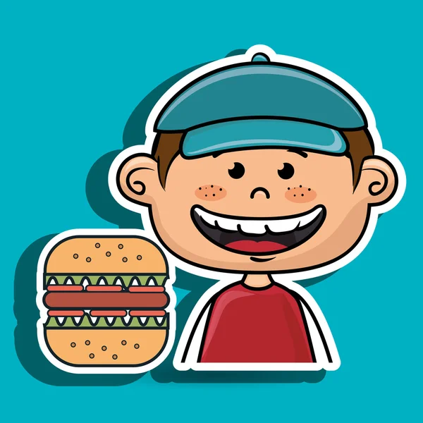 Hamburger ragazzo fast food — Vettoriale Stock