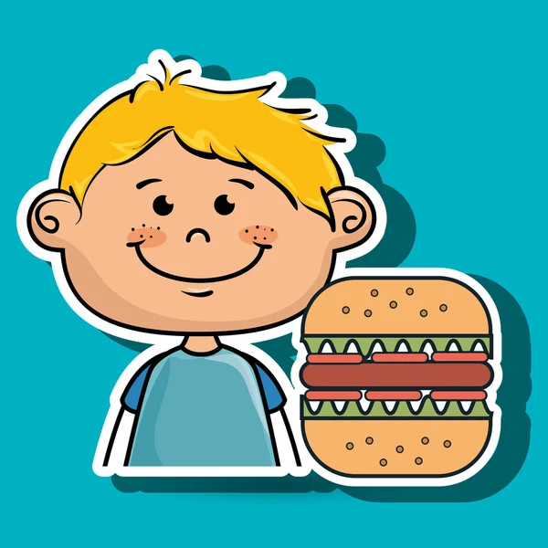 Hamburger ragazzo fast food — Vettoriale Stock