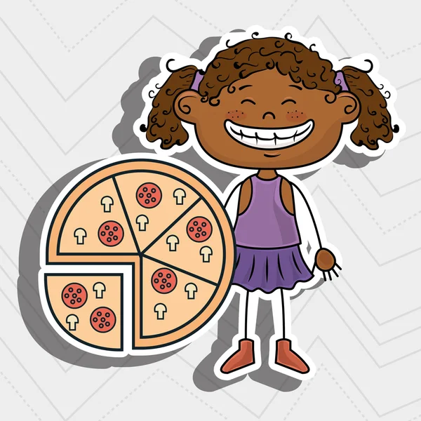 Flicka pizza snabbmat — Stock vektor