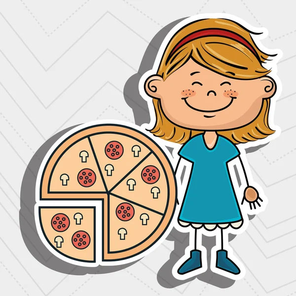 Mädchen Pizza Fast Food — Stockvektor