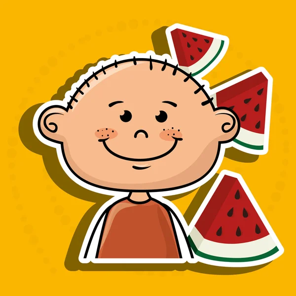 Boy kid fruit food — Stock Vector