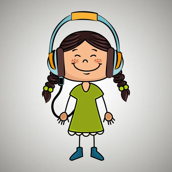 Niña auriculares para niños icono de música — Vector de stock