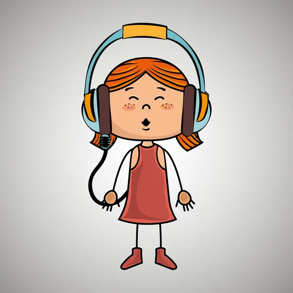 Flicka kid hörlurar musik ikon — Stock vektor
