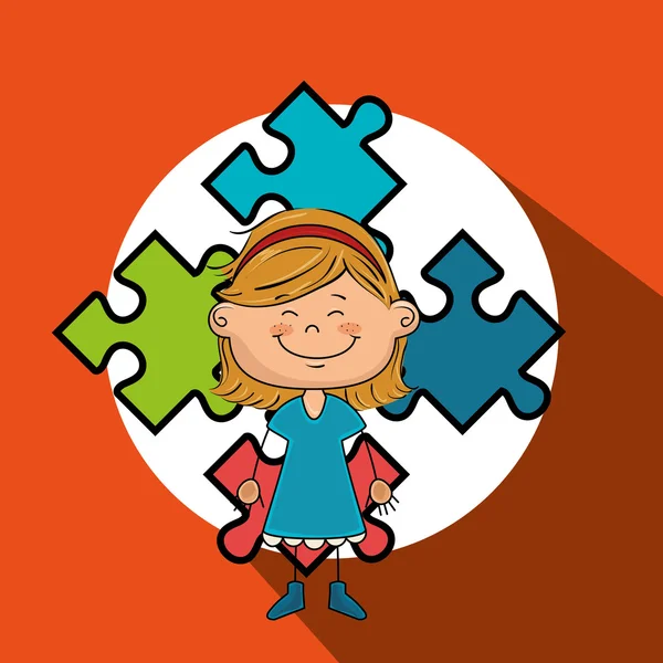 Meisje kinderen puzzel pictogram — Stockvector