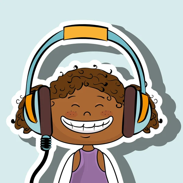 Ikona muzyki słuchawki dziecko dziewczynka — Wektor stockowy