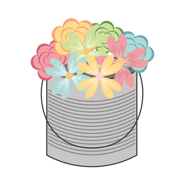 Tarro de albañil con deoración de flores — Vector de stock
