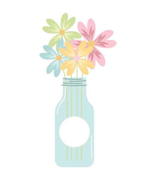 Mason jar with flower deoration — Stock Vector