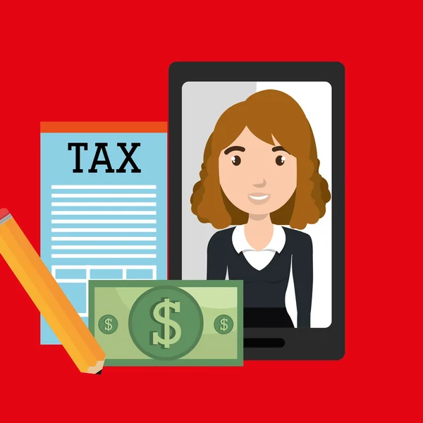 Γυναίκα smartphone φορολογικό δολάριό — Διανυσματικό Αρχείο
