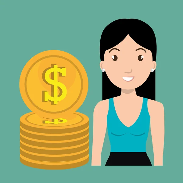 Mujer moneda dinero dólar — Vector de stock