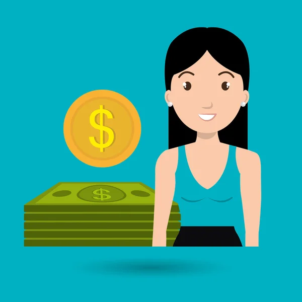 Mujer dólar dinero — Vector de stock