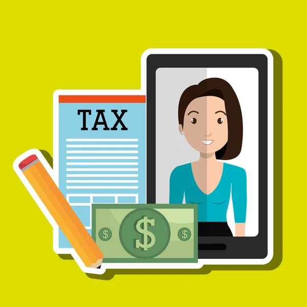 Woman smartphone tax dollar — Stock Vector