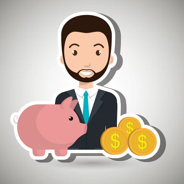 Человек свиньи валютные деньги — стоковый вектор