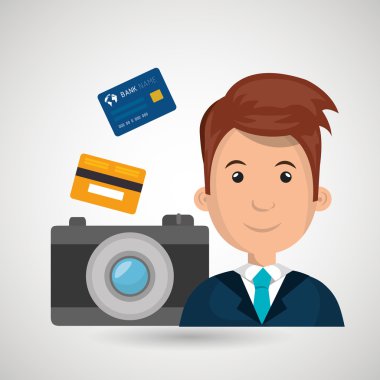 karakter kamera fotoğraf ve kredi kartı