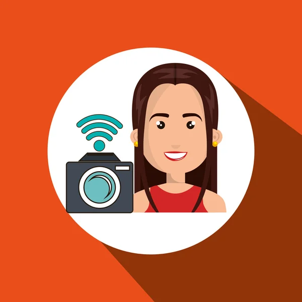 Woman camera photo photography — Stock Vector