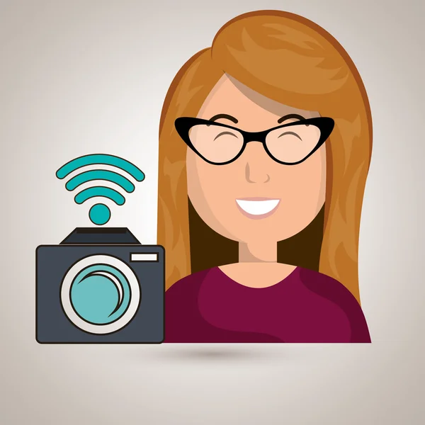 Wanita fotografi kamera wifi - Stok Vektor
