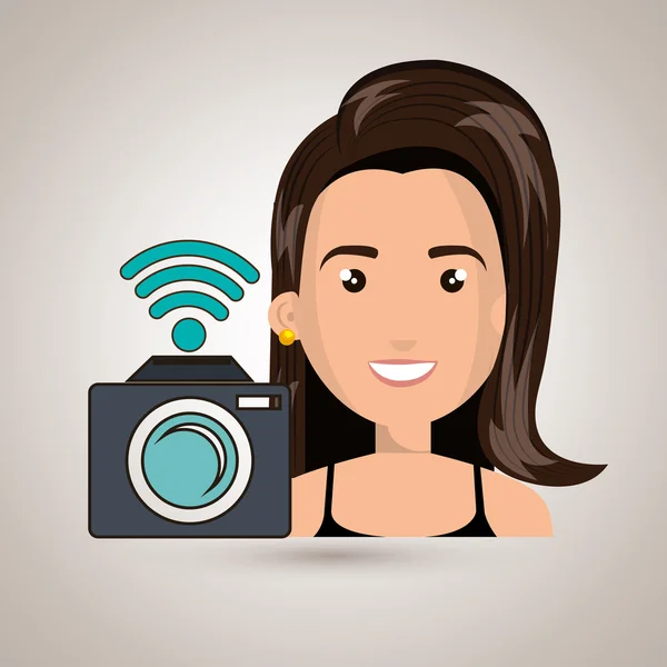 Woman camera photography wifi — Stock Vector