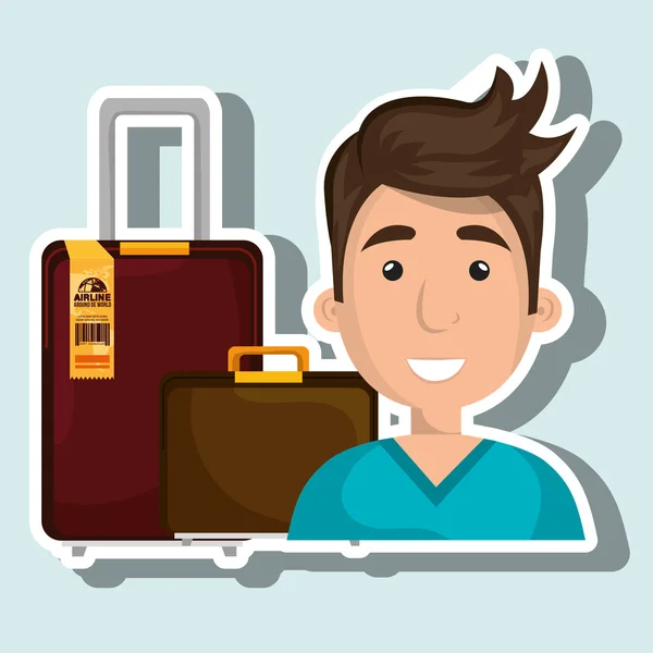 Hombre maleta viaje ubicación — Vector de stock