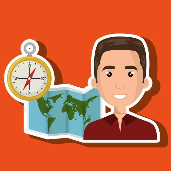Homme carte du monde global voyage — Image vectorielle