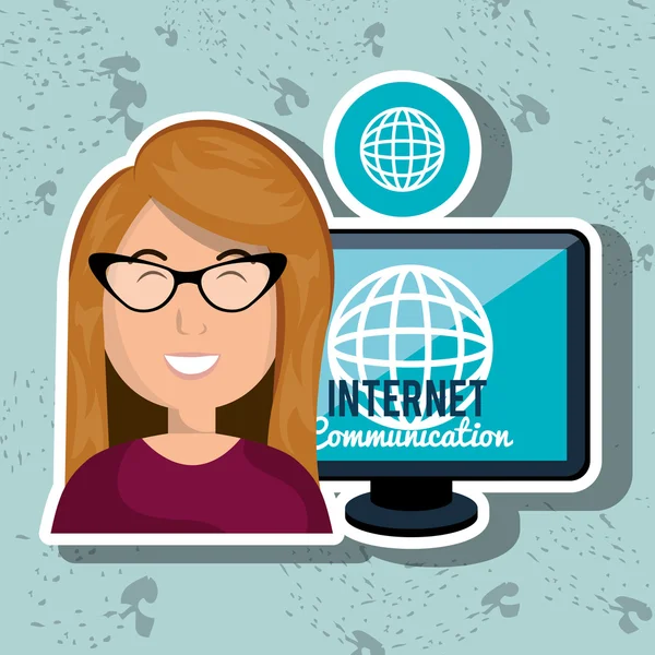 Woman internet connected global — Stock Vector