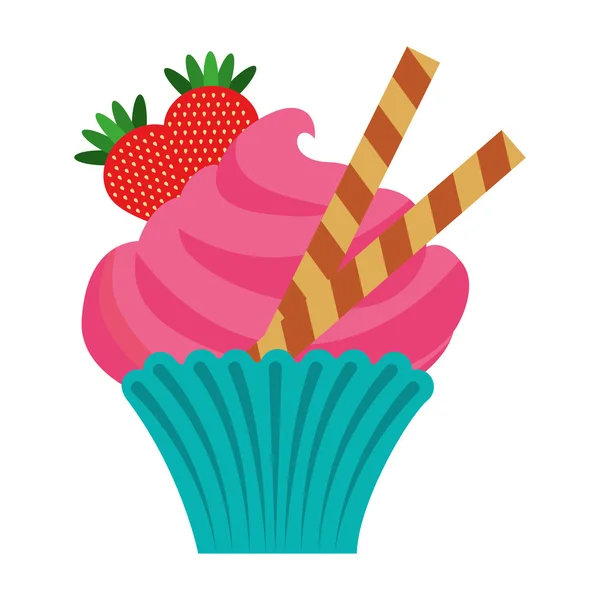Délicieux cupcake doux icône isolée — Image vectorielle