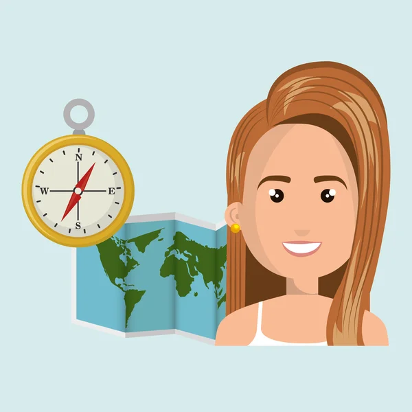 Woman map world global travel Stock Vector
