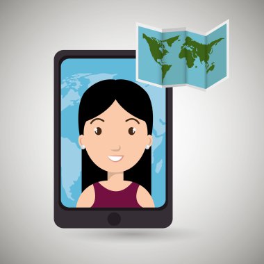 kadın smartphone seyahat simgesi