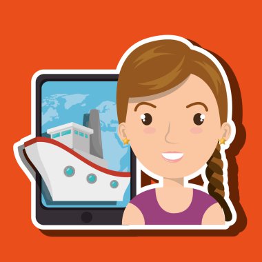 kadın smartphone seyahat simgesi